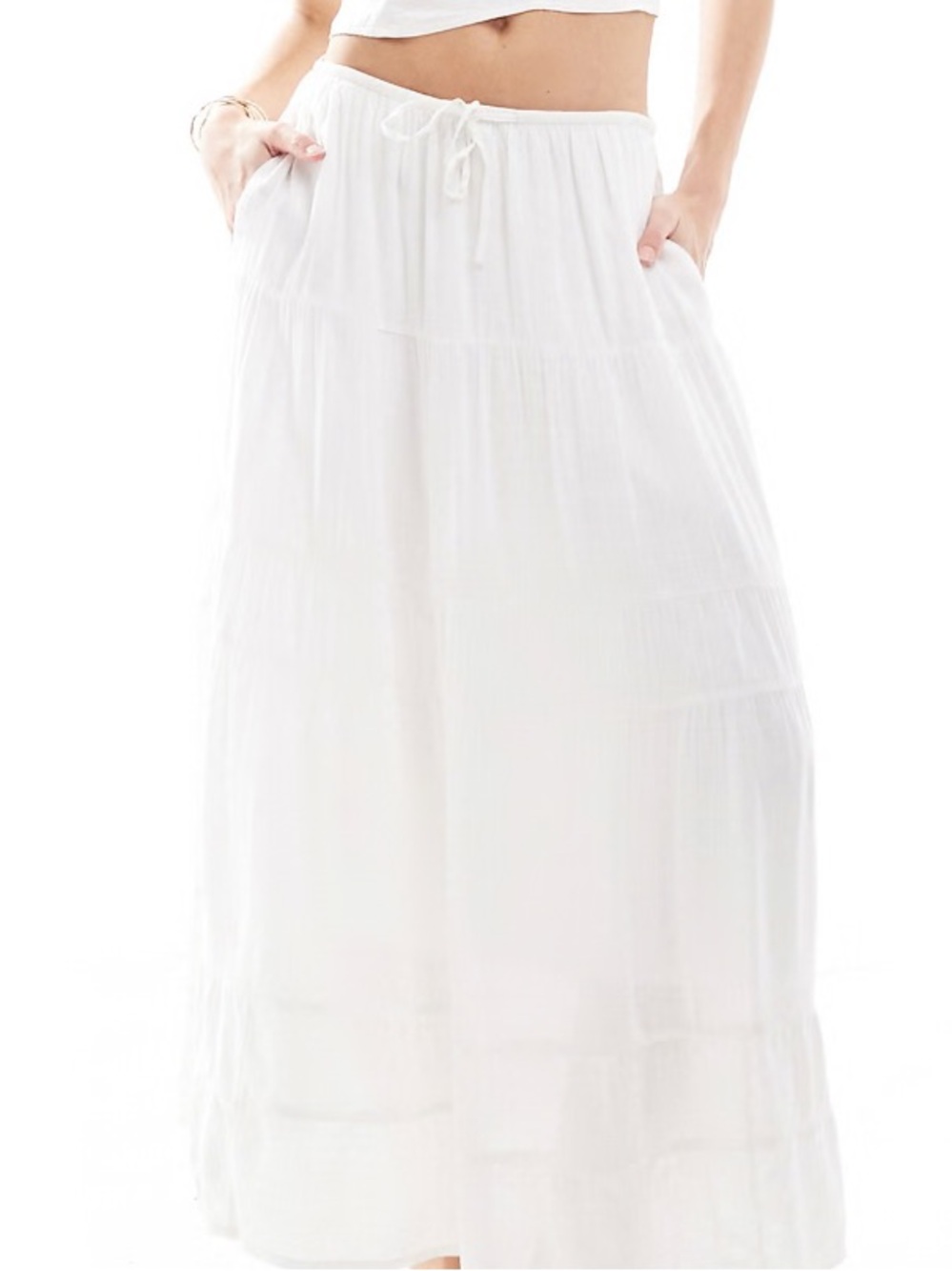 ·Hollister· White Tiered Maxi Skirt